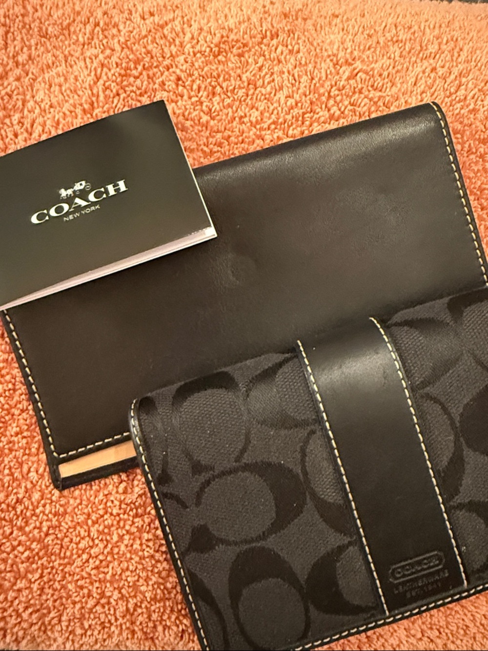 Coach Black Signature Canvas wallet and Leather Check book sleeve